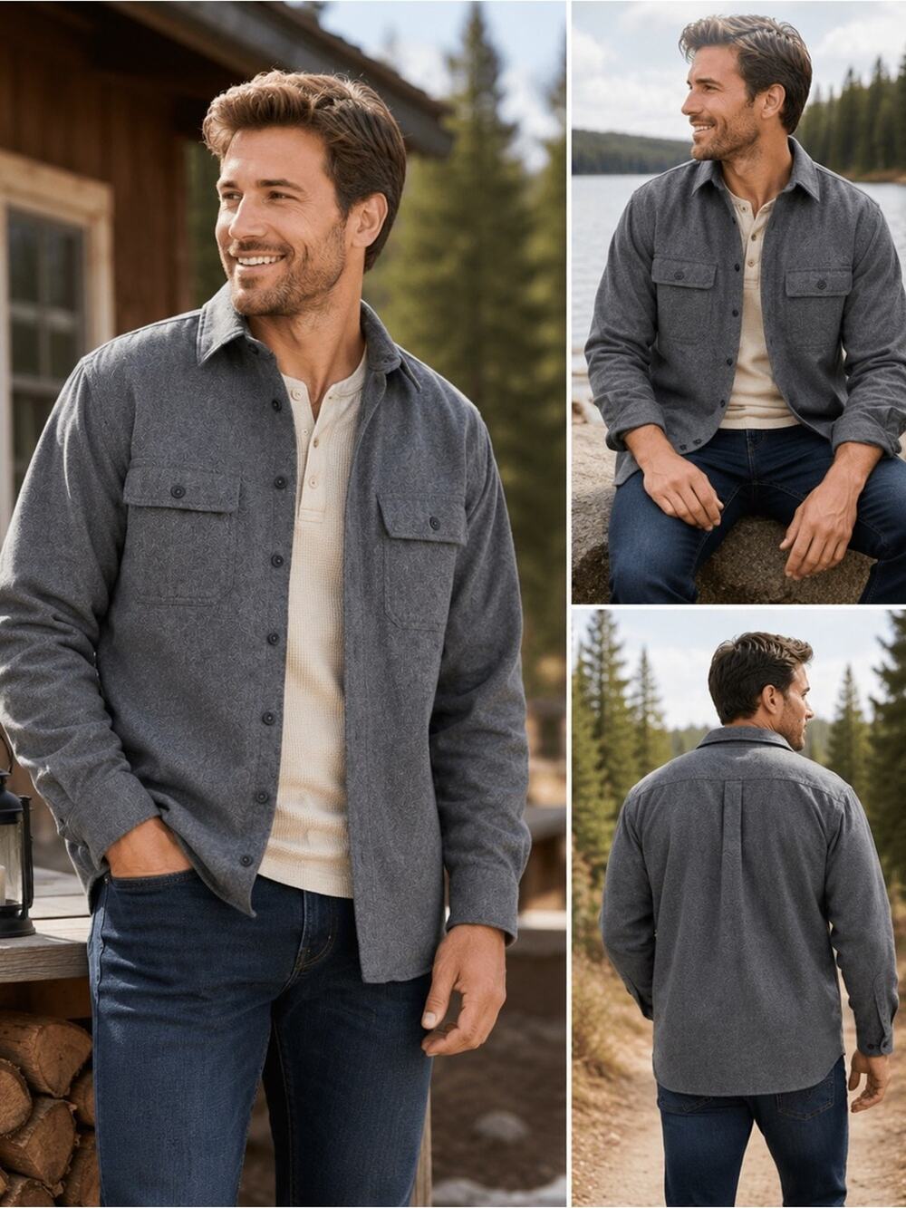 L.L.Bean Chamois Cloth Shirt Men’s Gray Traditional Fit Heavy Cotton Size Large